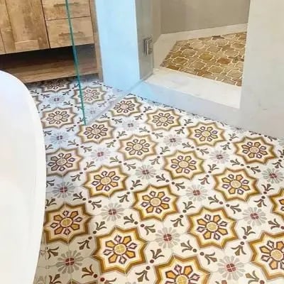 Avente Mission Delicado 02 8"x8" Encaustic Cement Tile Bathroom Floor Install