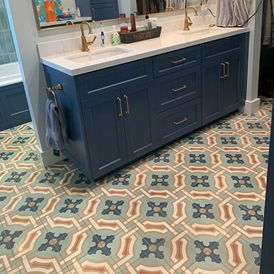Avente Mission Monte Carlo Sage 8"x8" Cement Tile-Bathroom Floor Installation