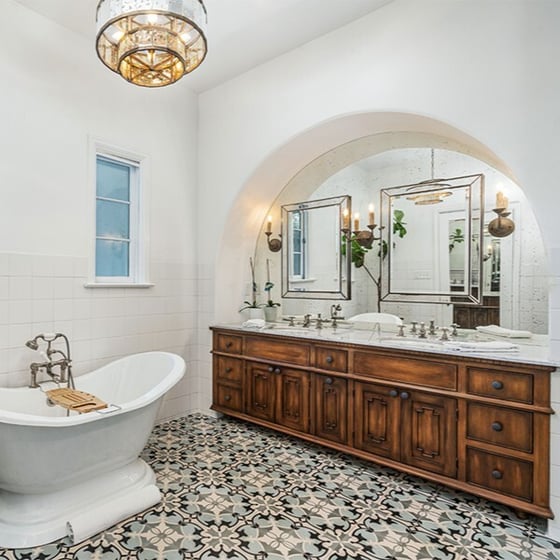 Avente Mission Roquebrune Green Cement Tile used for a Residential Bathroom Floor