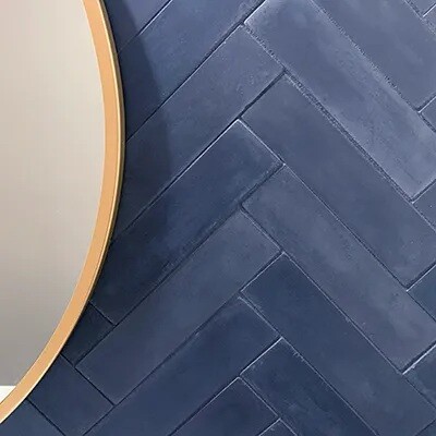 Mission Plain Navy 2"x8" Powder Room Wall in Herringbone