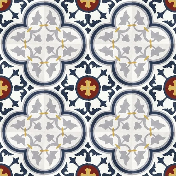 Mission Roseton Ajacci 8"x8" Encaustic Cement Tile Rug